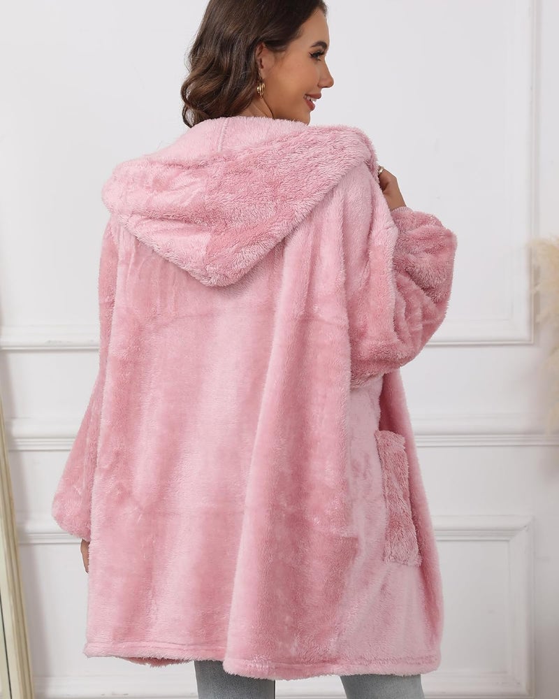 Argstar Hooded Cardigan for Women and Men, Oversized Sweatshirt Fuzzy Fleece Blanket Hoodie Jacket - One Size Fits All - Image 3